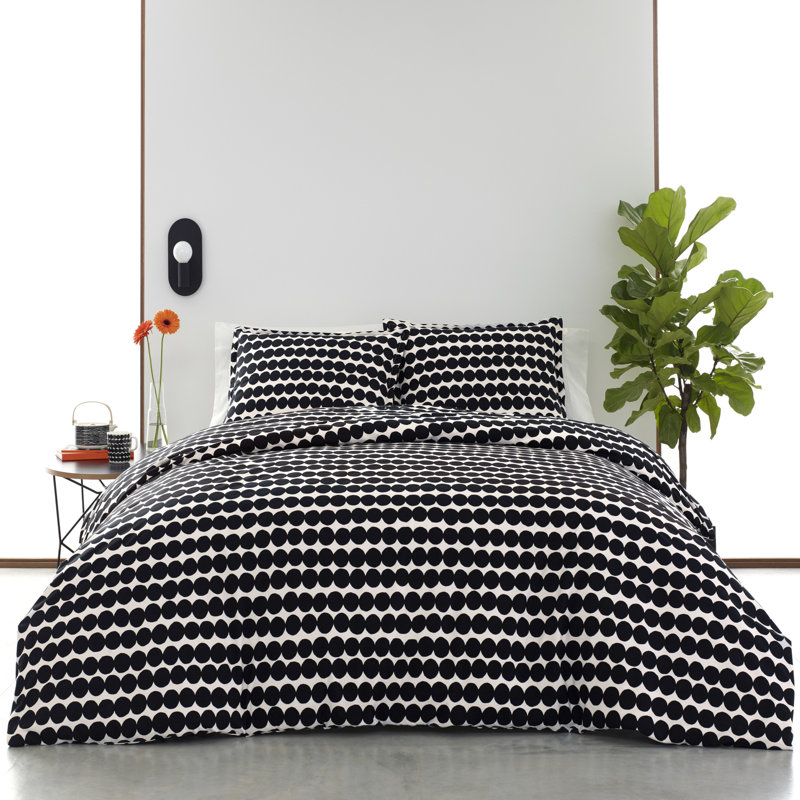 Ensemble d'édredon en coton noir Marimekko Rasymatto, Édredon double/grand et 2 taies décoratives