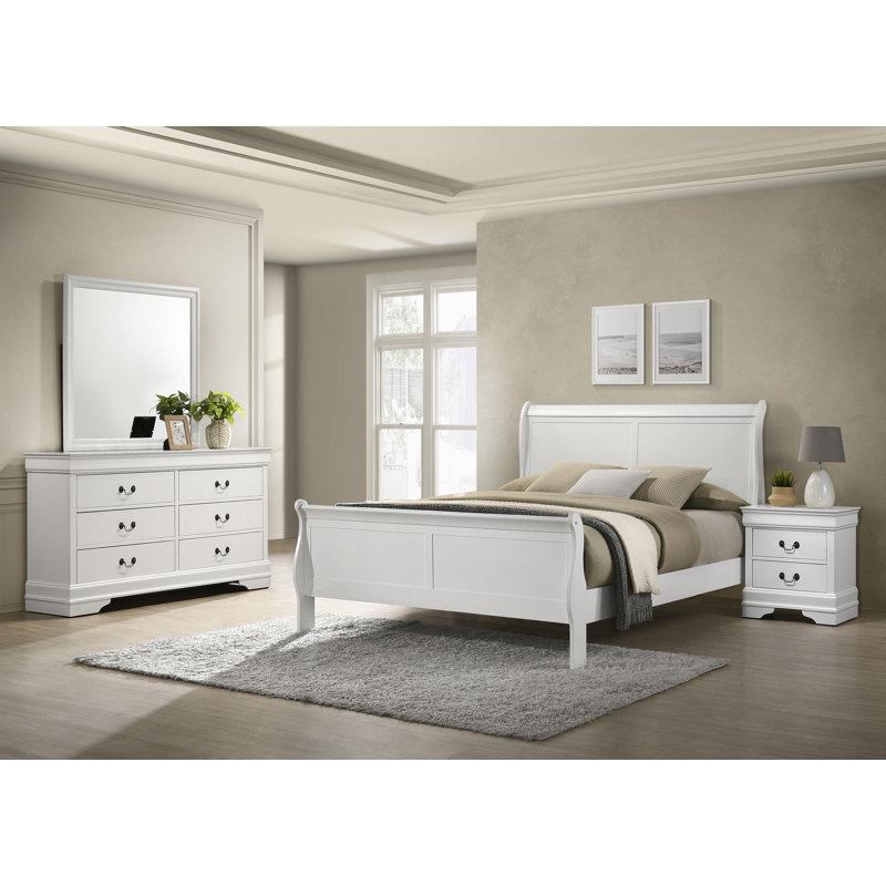 Francique 4-piece Eastern King Bedroom Set White, King, 4 Pcs: Bed, Nightstand, Dresser, Mirror