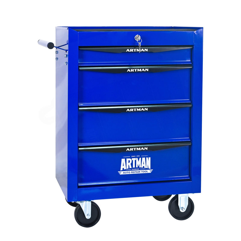 Coffre à outils roulant en métal avec 4 tiroirs, Bleu