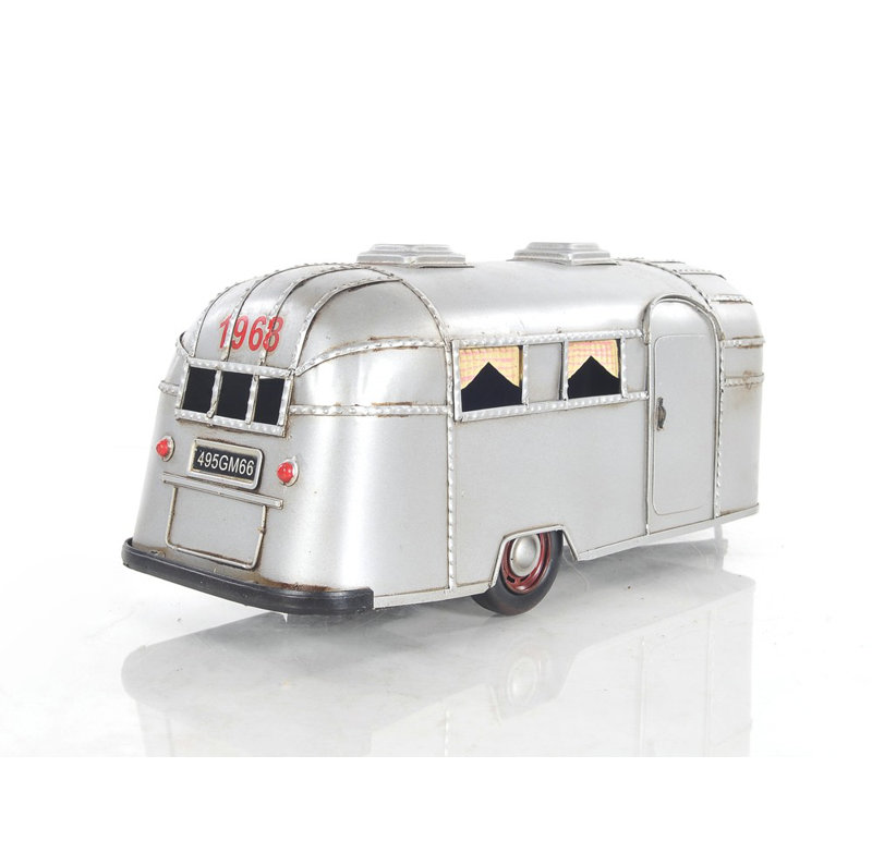 6" Silver Metal Silver Camping Trailer Truck Hand Painted Decorative Truck