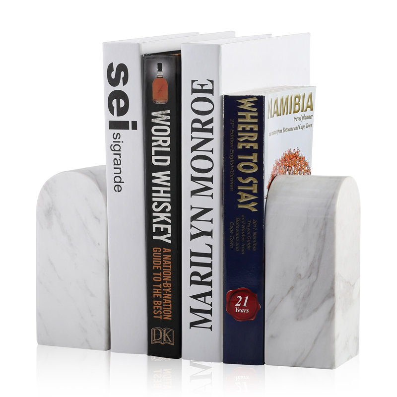 Natural Marble Bookends Set of 2, Modern Decorative Stone Book Holders for Bookshelf