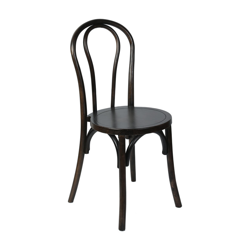 Chaise empilable commerciale en bois massif avec patins fixes, 1, Brun