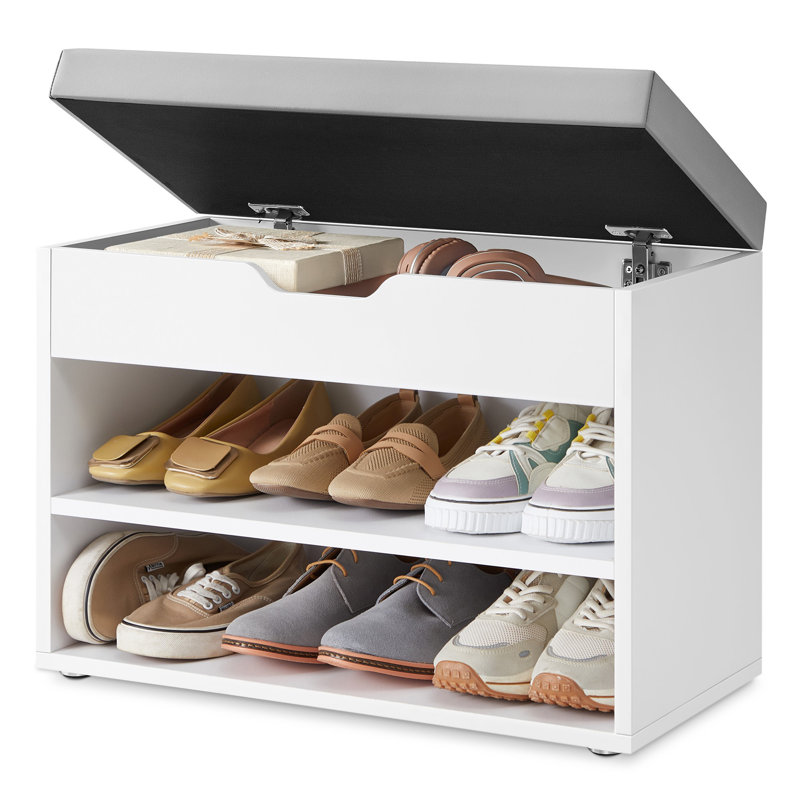 Banc de rangement avec siège rembourré, Blanc nuage / blanc