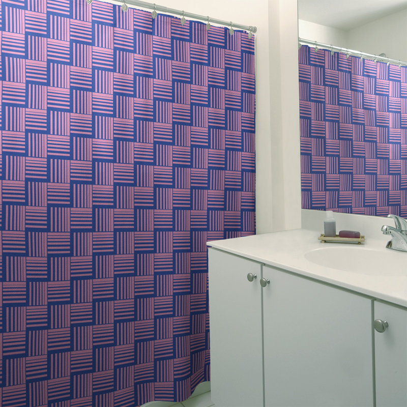 Rideau de douche simple basketweave rayures classic, Bleu / Rose