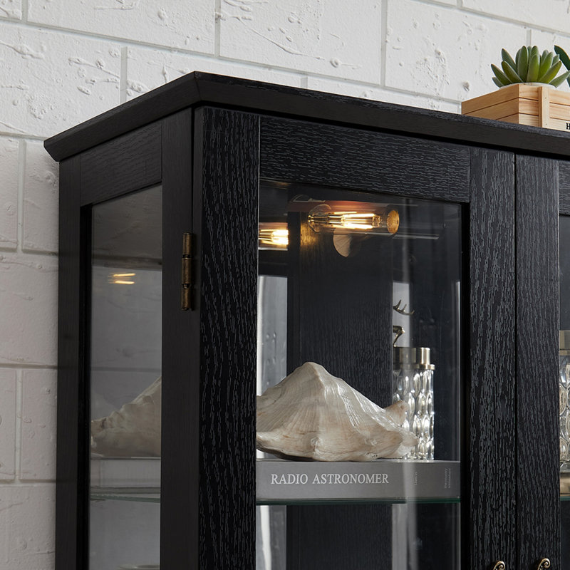 Vitrine lumineuse en verre avec tablettes réglables - Vitrine élégante à 2 portes et tiroir intégré, ampoule incluse - NOIR
