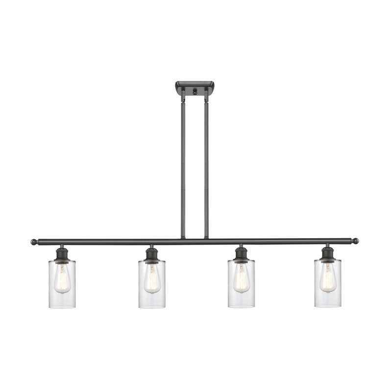 Luminaire suspendu pour îlot de cuisine 4 lumières Cloverdale, Transparent, Ampoule non incluse, Bronze huilé
