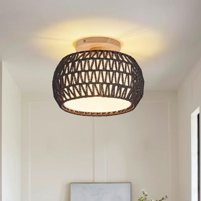 Black Bohemian Woven Basket Pendant Light