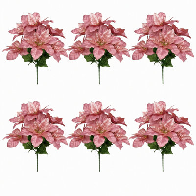 Tiges de poinsettia artificielles 13,8 pouces, paquet de 6 fausses fleurs de poinsettia de Noël, choix de poinsettia en velours scintillant pour guirlande de sapin de Noël, décoration de maison de vacances, vase non inclus