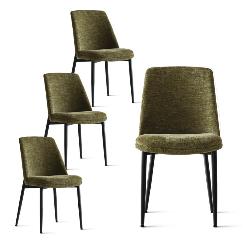 Chaises de salle à manger rembourrées en chenille verte, Vert