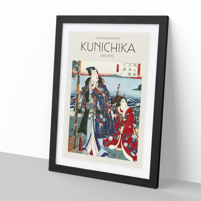 Genji Excursion To Enoshima River by Toyohara Kunichika - Single Picture Frame Print, 36cm H x 27cm W x 2cm D, Black Framed