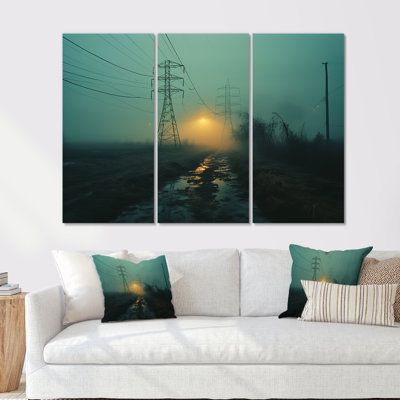 Teal Tangle Power Lines Mystery - Ensemble de salon mural Power Lines