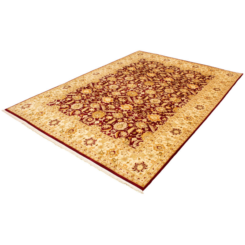 Tapis rouge foncé en laine noué à la main de conception unique 10 pi 1 po x 14 pi 5 po New Age