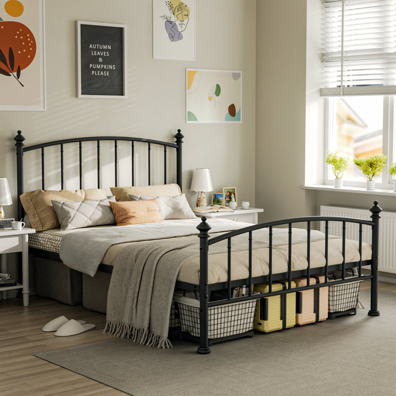 Queen Bed Frame With Headboard And Footboard Metal, Black