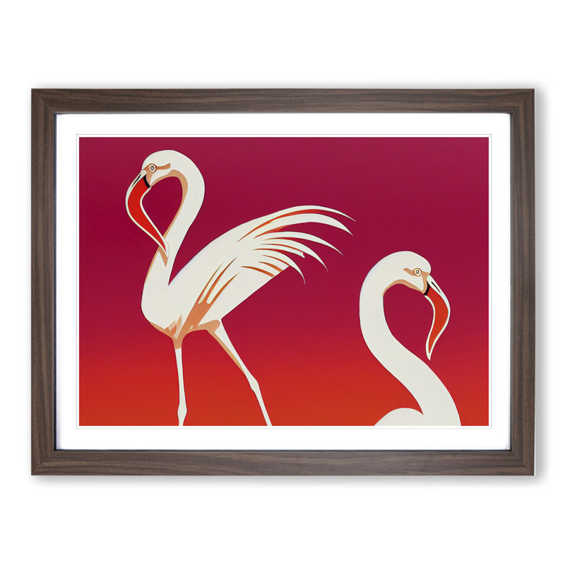 Flamingo Deco Style - Single Picture Frame Print, 46cm H x 64cm W x 2cm D, Walnut Framed