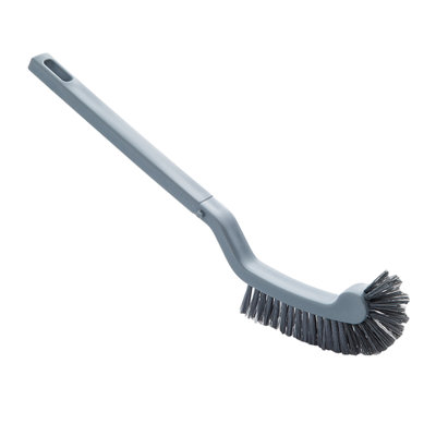 Brosse de nettoyage pour salle de bain, poignée en plastique à poils raides, toilette et plancher, 13,4 x 3,2 x 0,8 po, gris