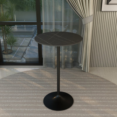 Crandall Round Bar Height Dining Table with Sintered Stone Top and Stainless Steel Pedestal Base Kitchen Table Seats 2-6 Person