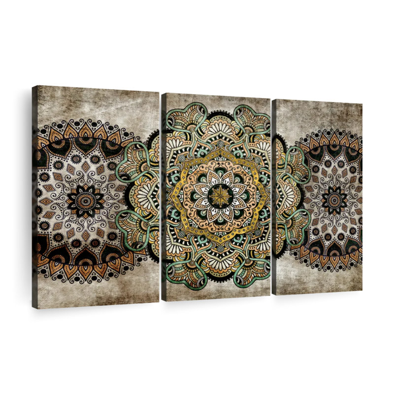Ensemble de 3 mandalas rétro sur toile 3 pièces, H 24 po x l 38 po x P 1,25 po