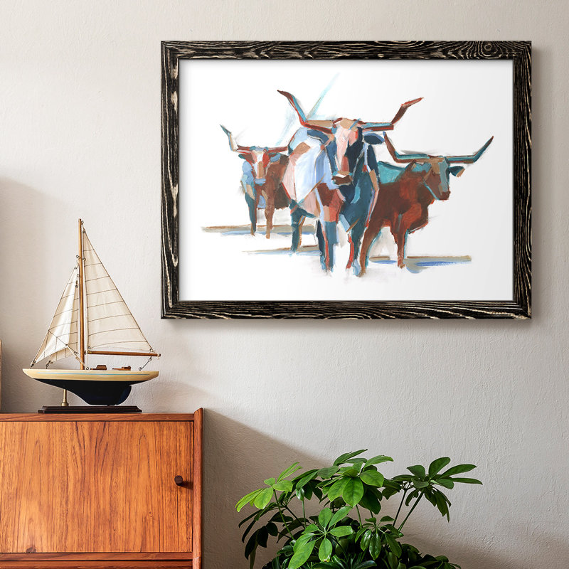 " Modern Longhorns I ", Black, 22" H x 32" W x 1.5" D
