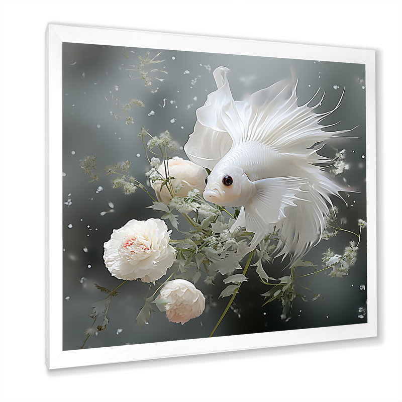 «White Butterfly Fish Underwater Realm», art mural Japon, Cadre simple blanc, H 36 po x l 36 po x P 1,5 po