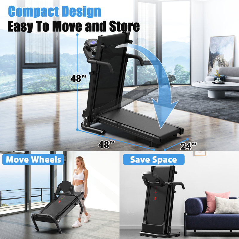 Tapis roulant pliable d'une capacité de 300 lb avec moteur de 2,5 ch, poignées et affichage à DEL - données d'exercice en temps réel et 20 scènes extérieures pour la course à domicile portative de 2,5 hp, charge, commandes de boutons, 62 voies virtuelles