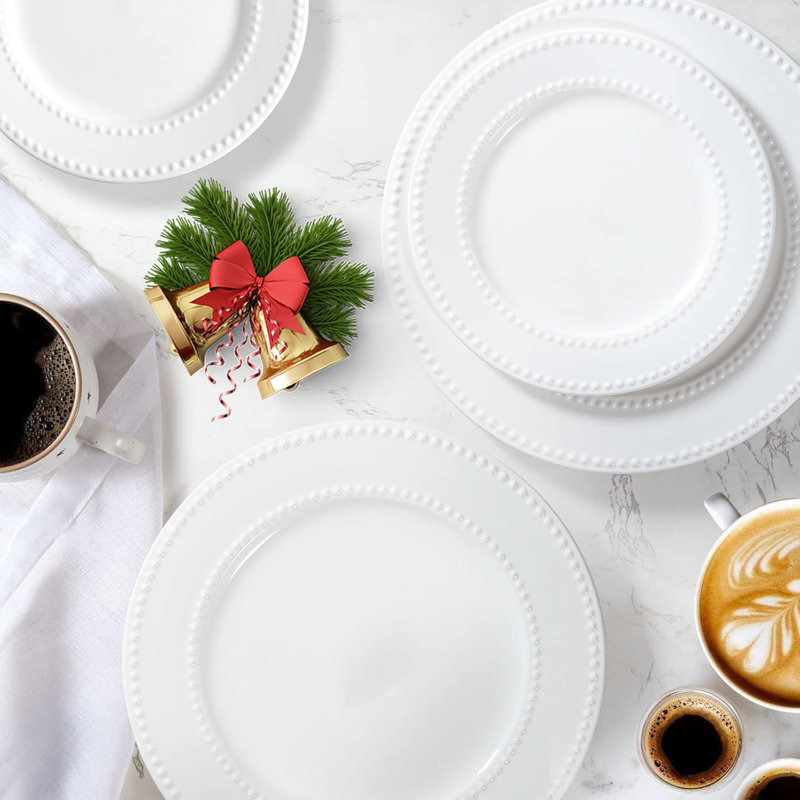 Ensemble de 4 assiettes à dessert en céramique blanche embossées