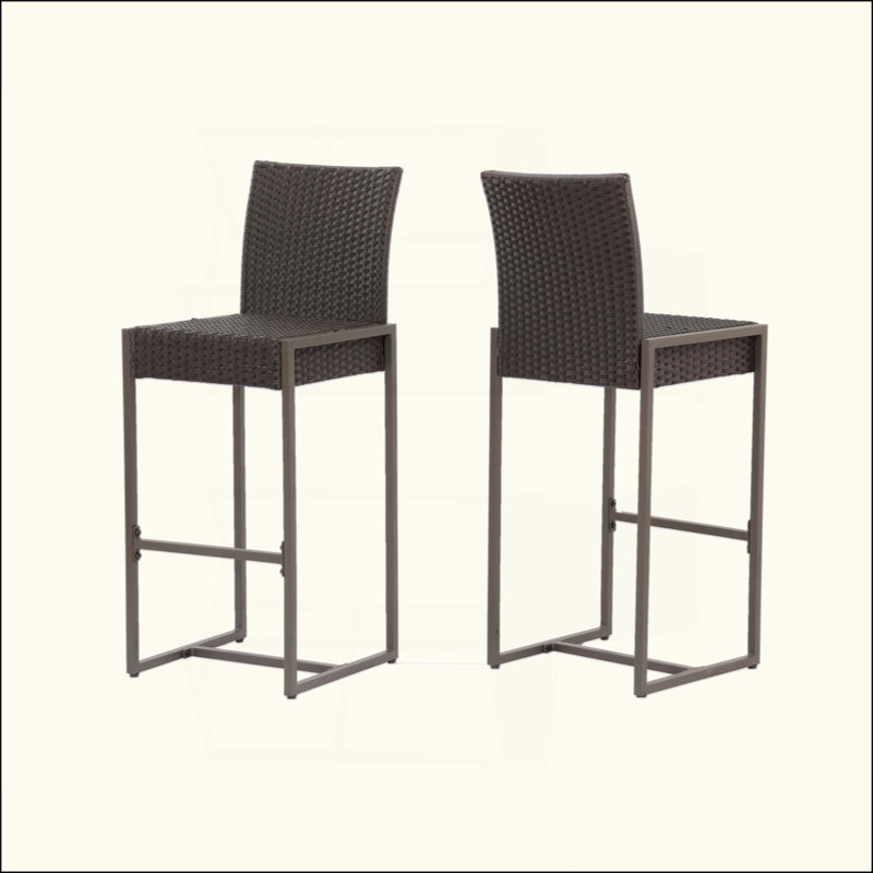 Ensemble de 2 tabourets de bar d'extérieur transitionnels en rotin de polyéthylène résistant aux intempéries pour patio