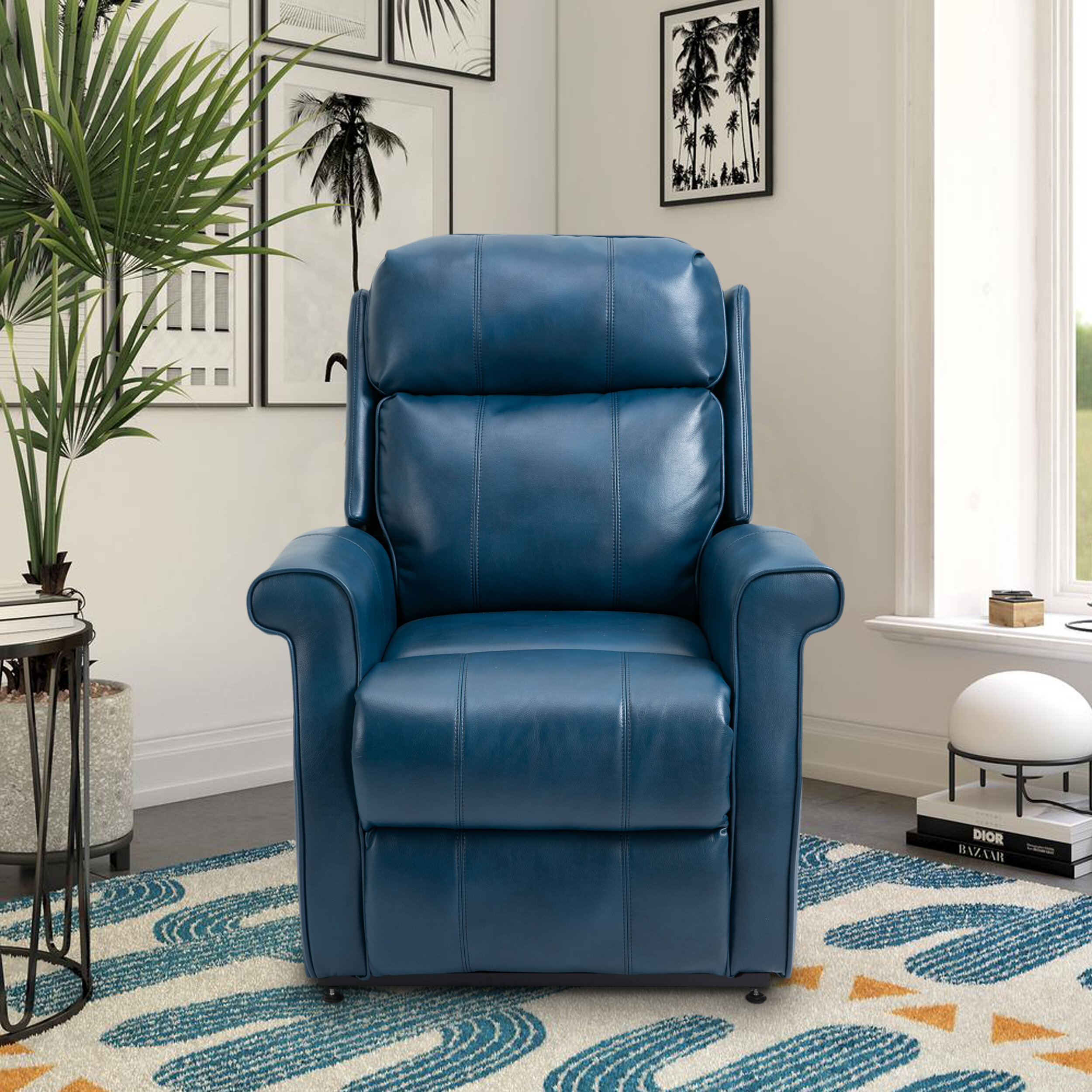 Blue Faux Leather Elderly Power Lift Recliner Chair Red Barrel Studio Fabric: Blue Faux Leather