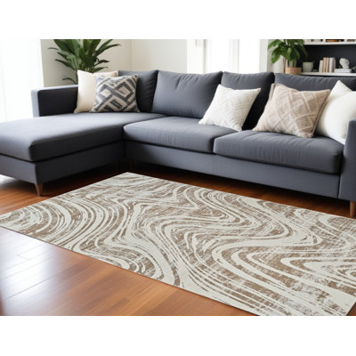 Tapis abstrait beige et brun 7 pi x 10 pi