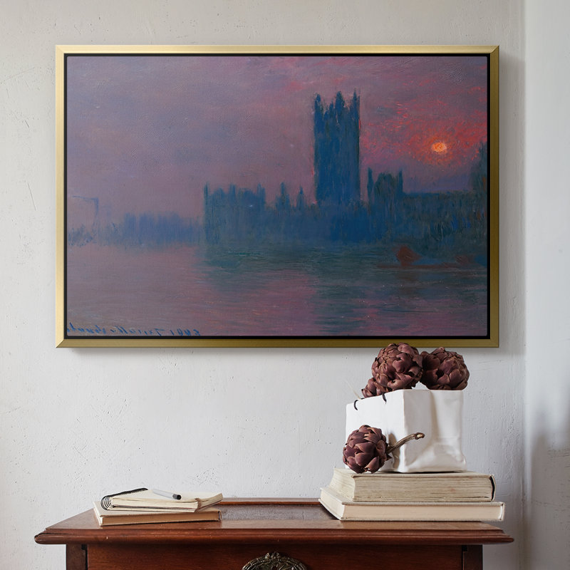 Les maisons du Parlement, coucher de soleil, 1903 - Claude Monet, toile tendue avec châssis, 16 x 24, Doré