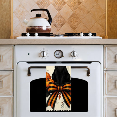  Serviette de cuisine en microfibre d'Halloween, linges à vaisselle réutilisables absorbants, décoration résistante à la décoloration, 16 po x 24 po, chapeau de sorcière chat noir et beige