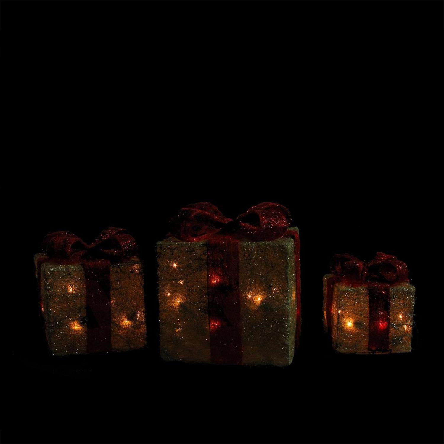 Lighted Christmas Gift Box Set, Red/Gold