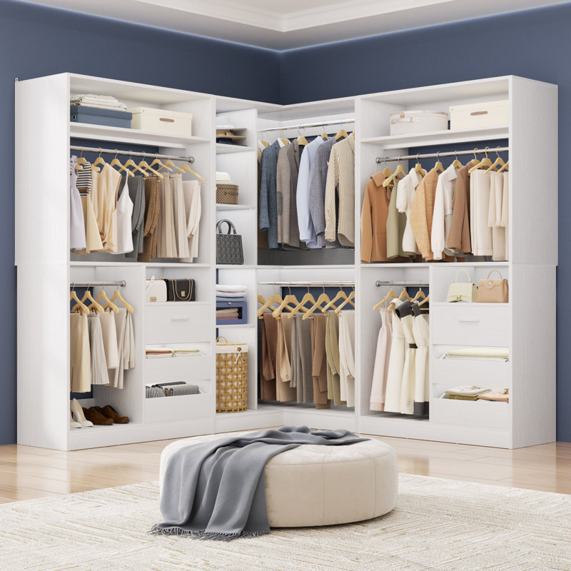 72"-108" Closet System With Drawers And Rods, White 