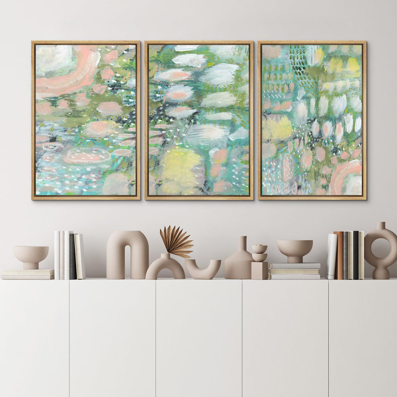 " Vibrant Textured Abstract Multi-Colored " 3 - Pieces on, Natural, 36" H x 24" W