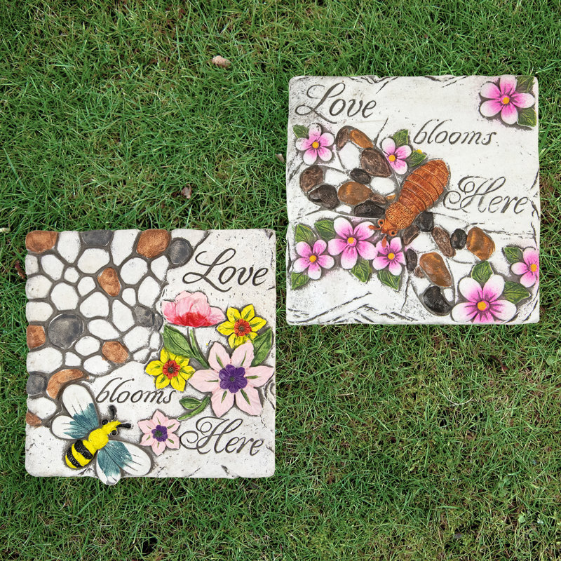 «Love Blooms Here», pierres de jardin extérieures florales