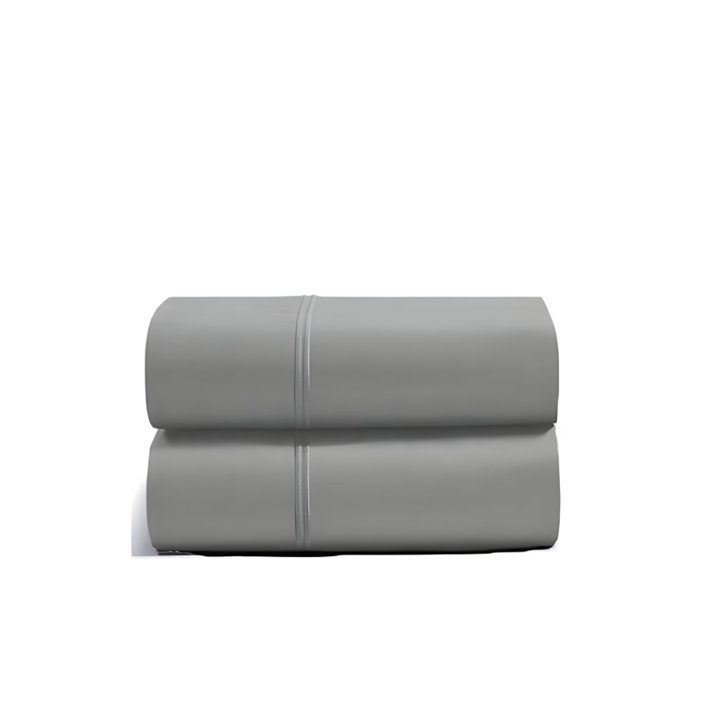 400TC Luxurious Double Embroidery Cotton Sateen Pillowcases (Set Of 2), Light Grey