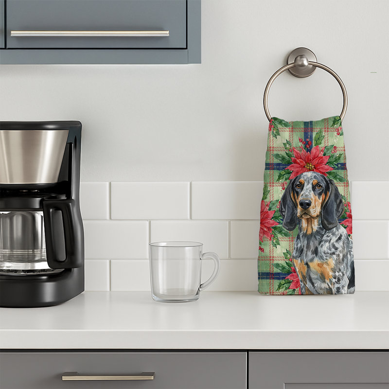 Bluetick Coonhound Christmas PoinsettIas Kitchen Towel, Bluetick Coonhound