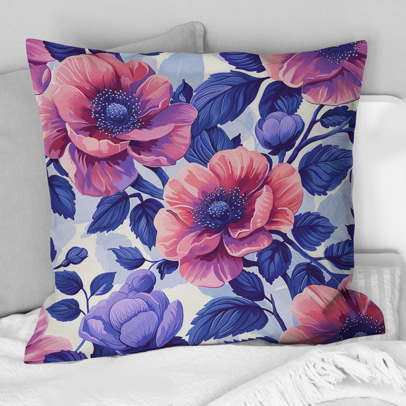 Coussins décoratifs traditionnels mauves et roses à motif floral, H 16 po x l 16 po