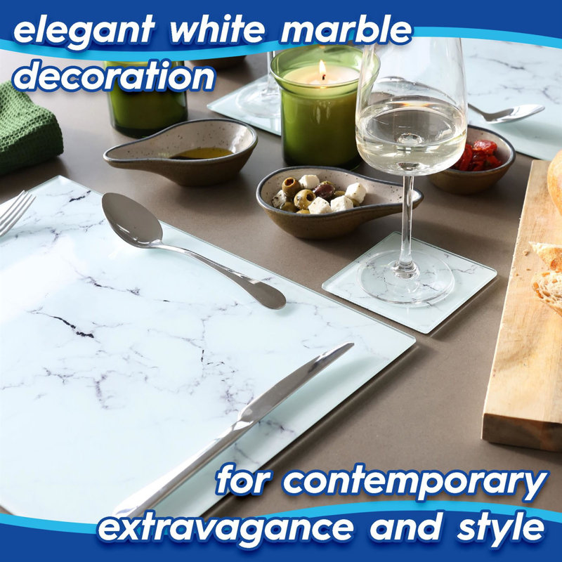 Harbour Housewares Rectangular Marble Glass Chopping Board, 50 W cm x 40 L cm