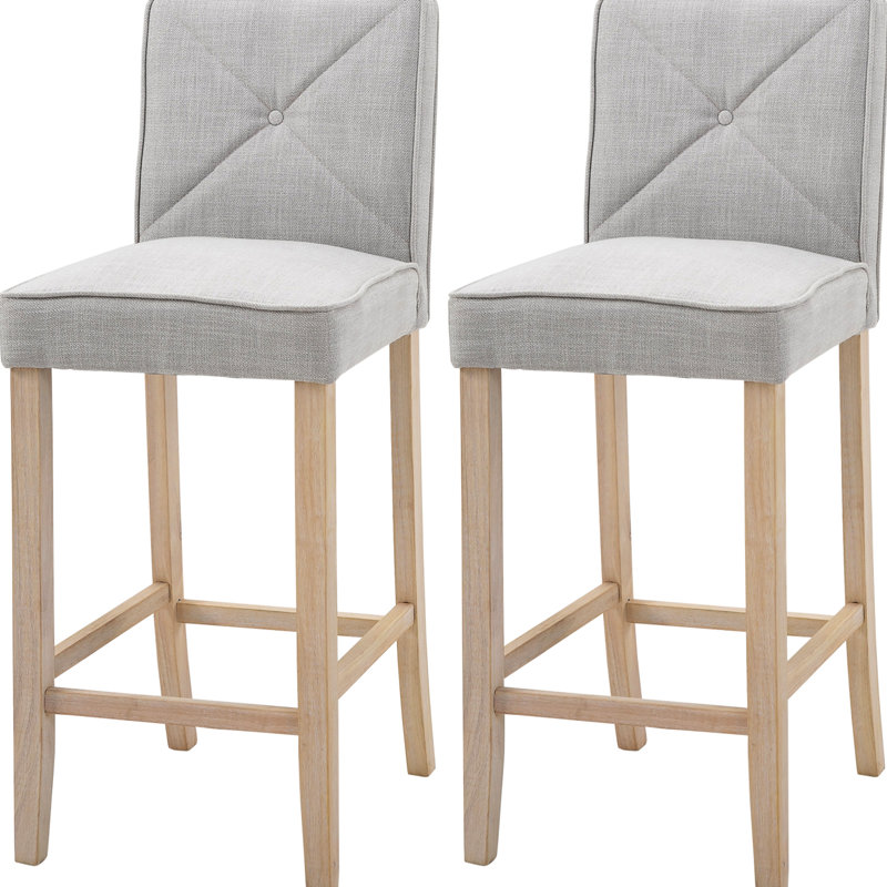 De 2 tabourets de bar, rembourrés beiges avec pieds en bois massif et repose-pieds pour patio fonctionnel 2 et repose-pieds, cuisine confortable