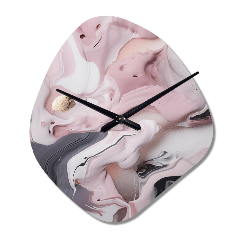 Œuvre d'art en marbre massif III - horloge murale asymétrique en métal, impression d'horloge murale rose, Grand