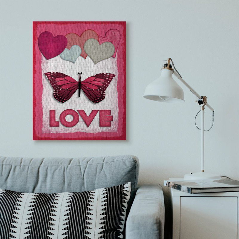 « papillon love design », impression sur toile, Toile tendue, H 40 po x l 30 po