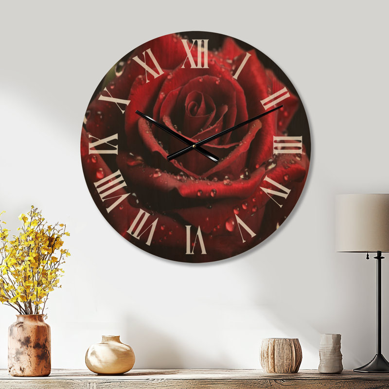Très grande horloge murale en bois Rose avec gouttes de pluie II, Large