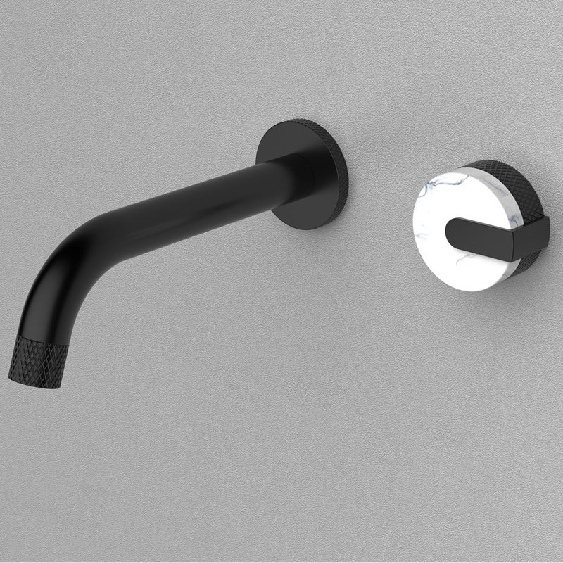 Wall Mounted Tap With Single Marble Handle, Matte Black