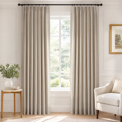 100% Blackout Curtains Thermal Insulated Drapes Faux Linen Pinch Pleated Privacy Window Panels with 20 Hooks for Bedroom & Living Room (Set of 2) 