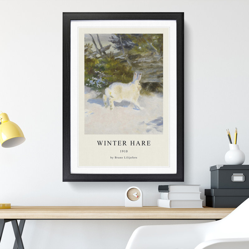 White Hare Vol.3 by Bruno Liljefors - Picture Frame Art Prints, 65cm H x 48cm W x 2cm D, Black Framed