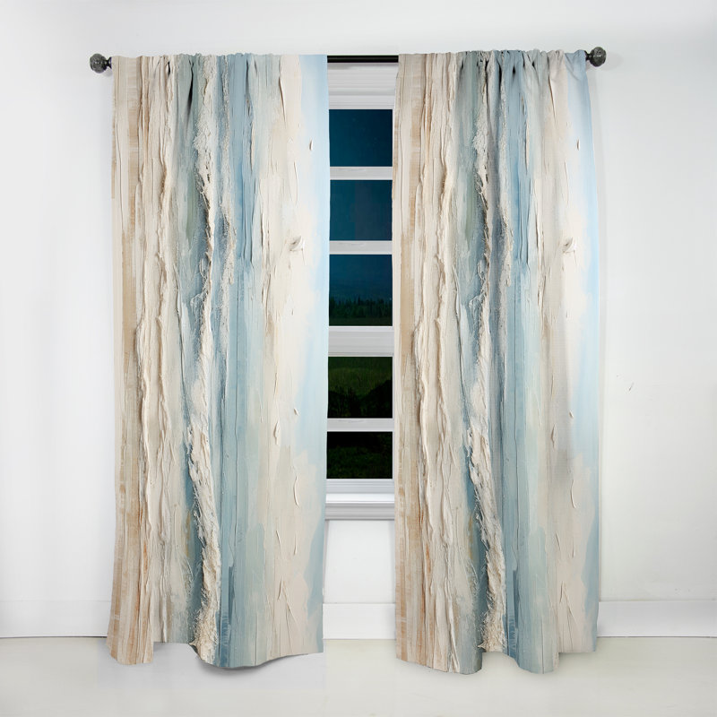 Beige And Blue Coastal Beach Paint - Coastal Beach Curtain - Velvet Room Darkening - 1 panel, 52" W x 63" L