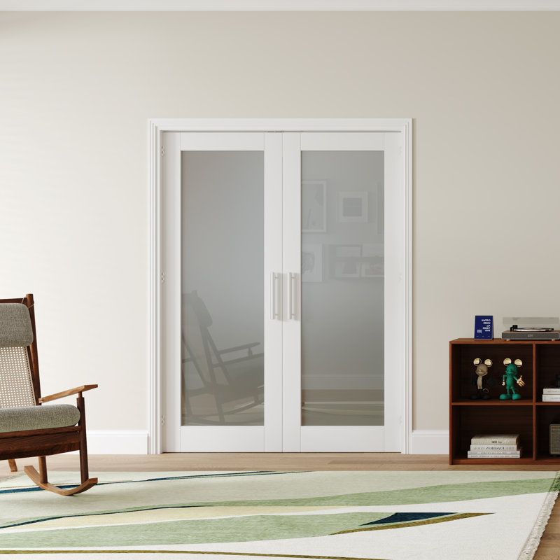 Intérieur de la porte de garde-robe moderne en verre givré avec portes françaises, 48 po x 80 po