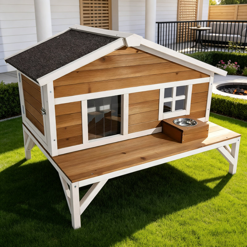 Maison pour chat avec grande plateforme et murs isolants en mousse