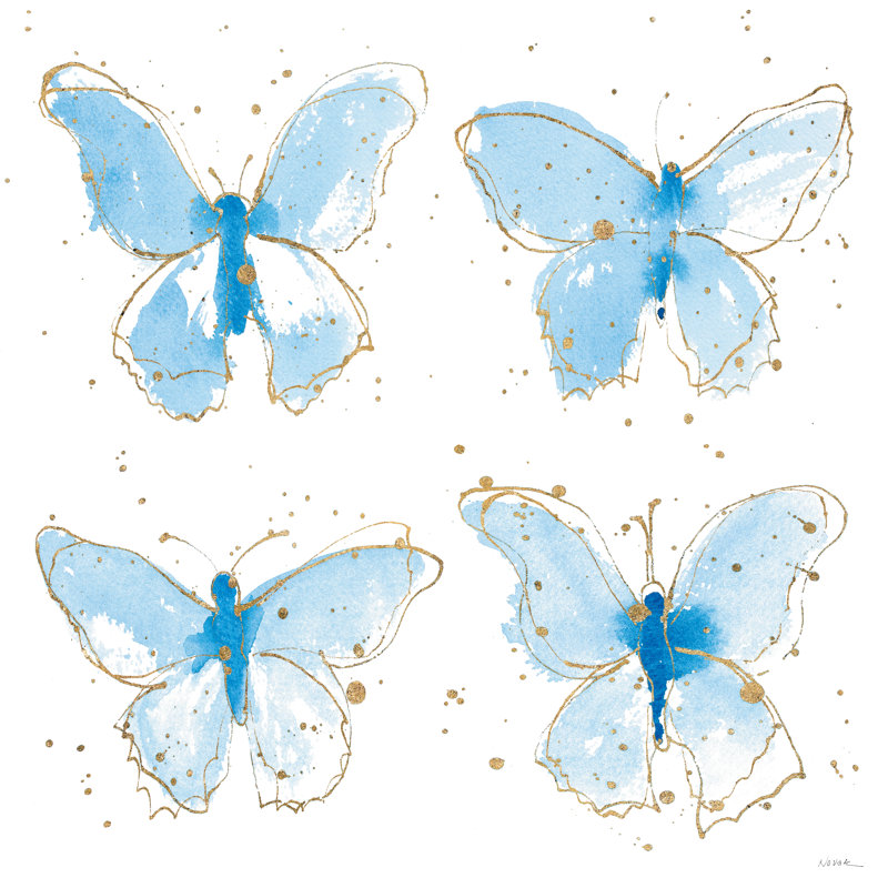 Gilded Butterflies by Shirley Novak - Wrapped Canvas Painting, 30cm H x 30cm W x 3.8cm D