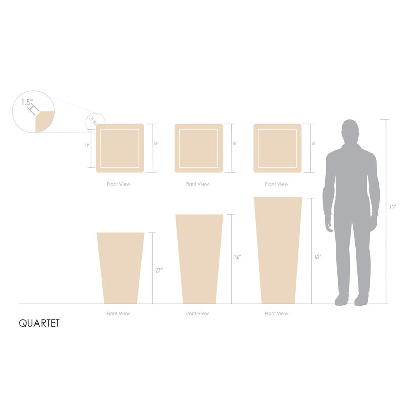 Quartet Concrete Planter, White, 27" H x 18" W x 18" D